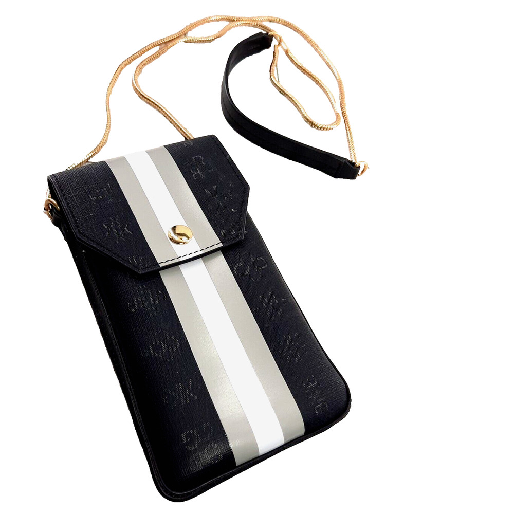 India Hicks GRAPHICKS Stripe Crossbody Phone Case Mini Purse Black Gold Chain